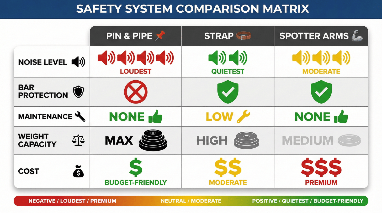 power rack safety system comparison matrix